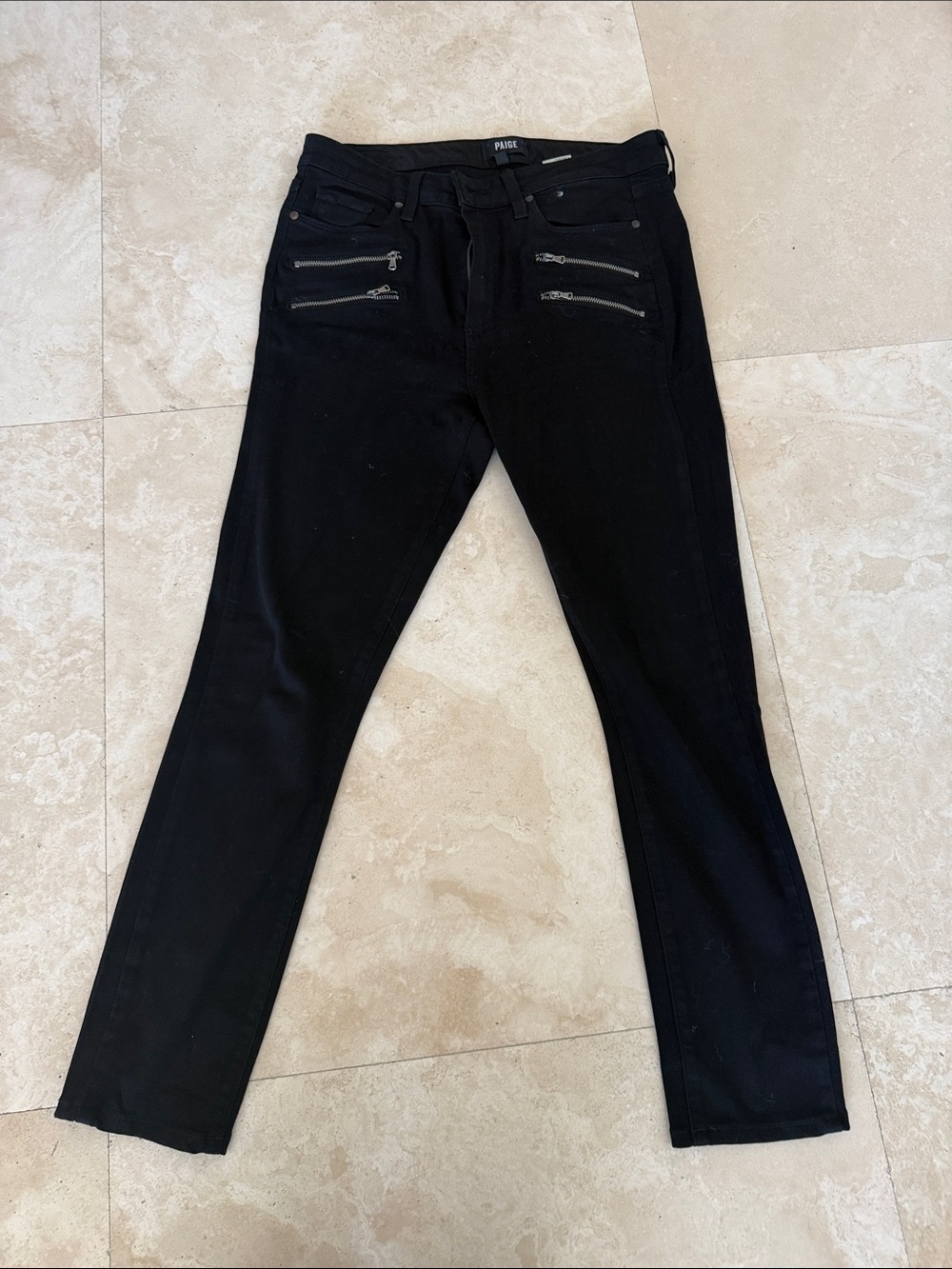 PAIGE Black Skinny Jeans with Four Front Zippers EDGEMONT SIZE 31